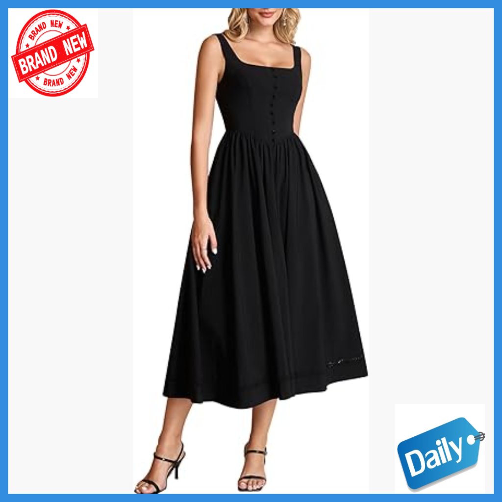Lace A-Line Midi Dress With Pockets, V-Neck, Sleeveless, Slim Fit